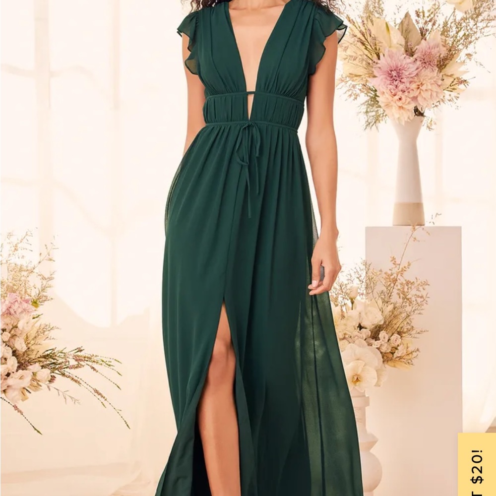 Lulus I’m All Yours Emerald Green Ruffled Maxi Dress Size L